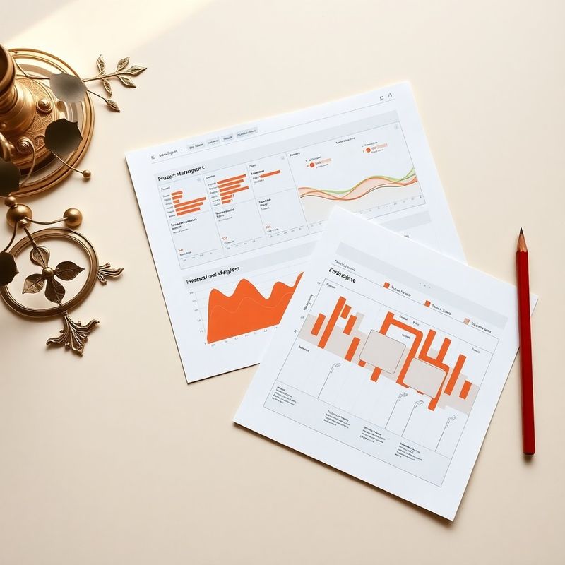 Plochá kompozícia projektového dashboardu s grafmi a Ganttovými diagramami